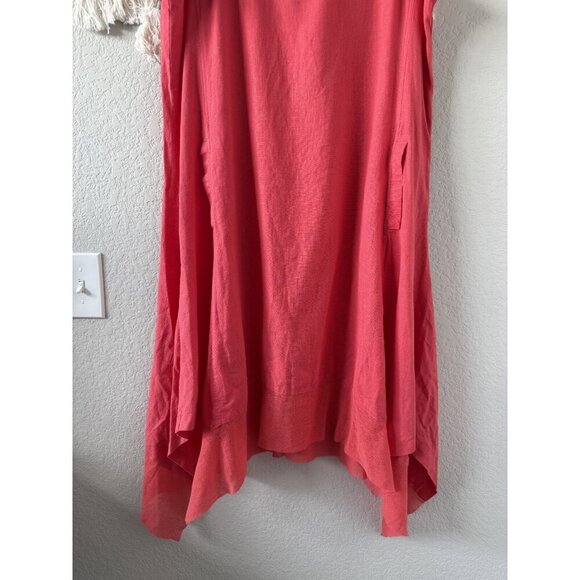 Cynthia Rowley Linen Blend Square Neck Asymmetric Lagenlook Dress Coastal Coral - Picture 4 of 10